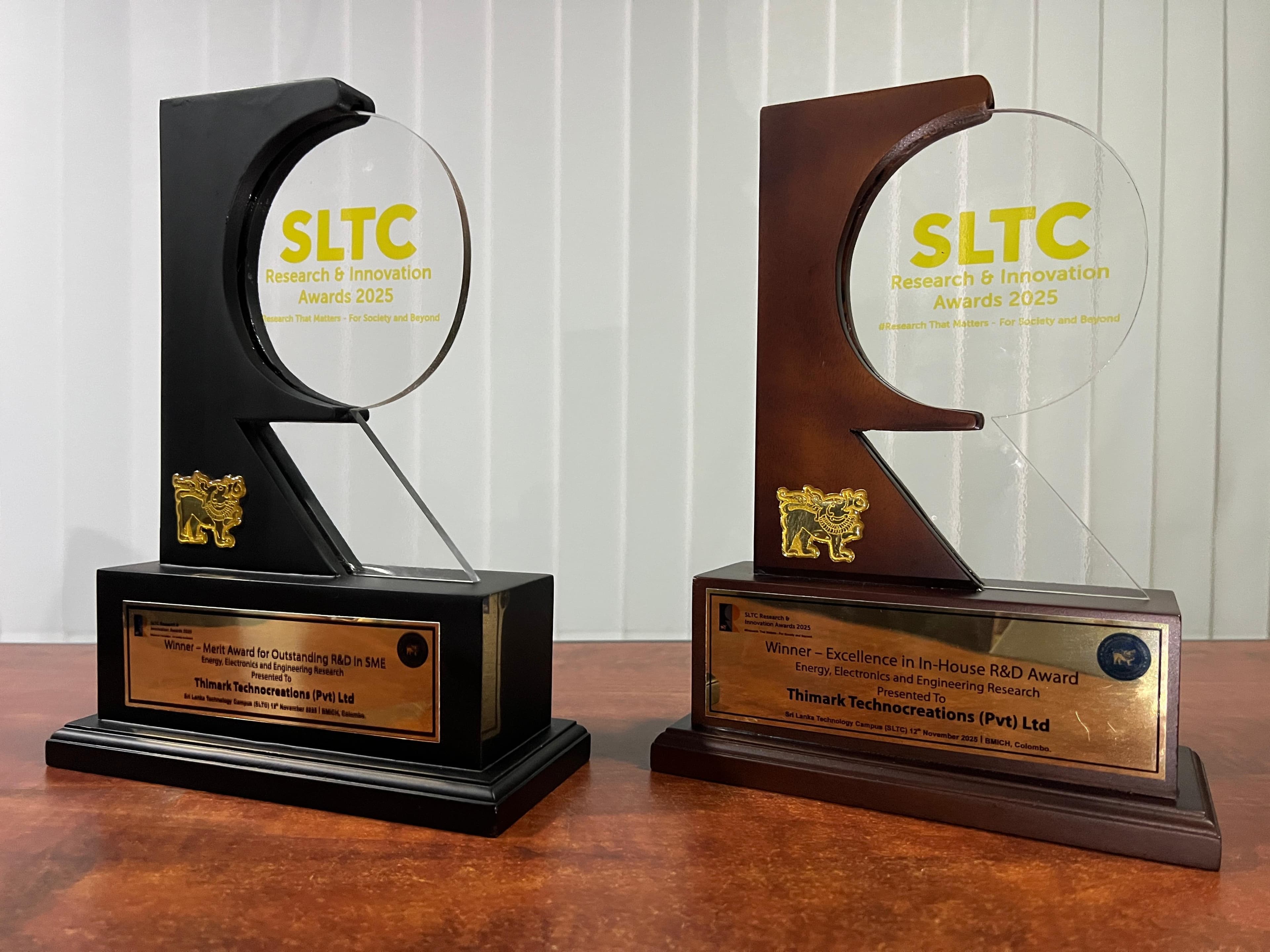 Two SLTC Research & Innovation Awards 2025 trophies presented to Thimark Technocreations